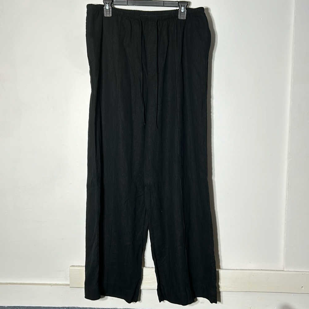 2 Brand new linen pants, drawstring, pockets, black & black/white striped